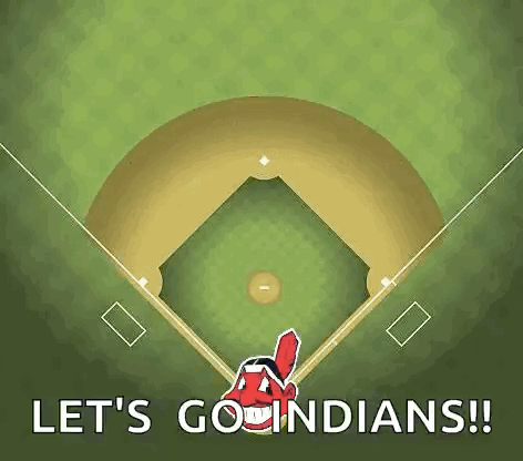 An Aerial View Of A Baseball Field With The Words `` Let 'S Go Indians '' On It . GIF