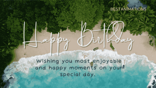 An Aerial View Of A Beach Says Happy Birthday GIF