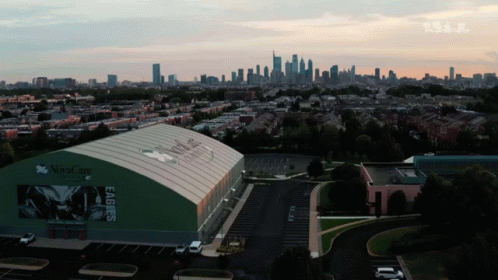 An Aerial View Of A Building That Says Novocare On It GIF