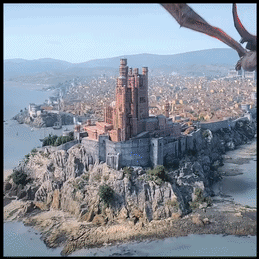 An Aerial View Of A Castle On A Rocky Island GIF