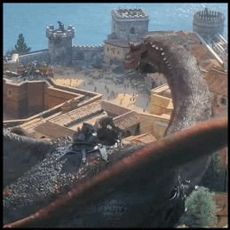 An Aerial View Of A Castle With A Dragon In The Background GIF