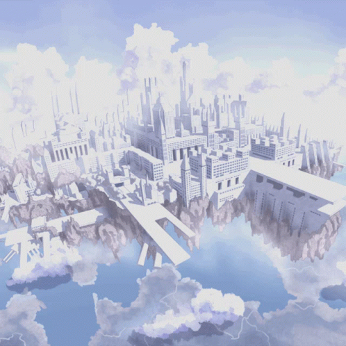 An Aerial View Of A City Floating In The Air GIF