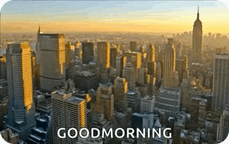 an aerial view of a city with the words " good morning " written below it