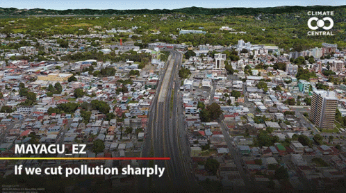 An Aerial View Of A City With The Words If We Cut Pollution Sharply On The Bottom GIF