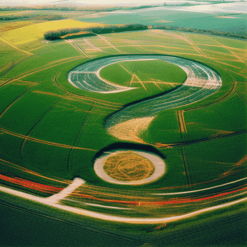 An Aerial View Of A Field With A Question Mark In The Center GIF
