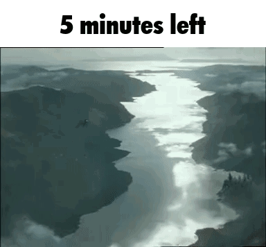 An Aerial View Of A River Surrounded By Mountains With The Words 5 Minutes Left On The Bottom . GIF