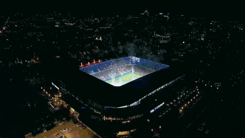 an aerial view of a stadium that says real stadium on the side