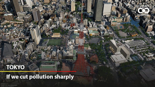 An Aerial View Of Tokyo With The Words If We Cut Pollution Sharply On The Bottom GIF