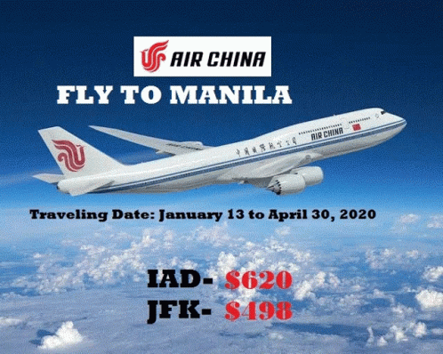 An Air China Plane Is Flying In The Sky Above The Clouds GIF