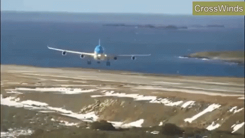An Airplane Is Taking Off From A Runway With The Words Crosswinds Visible In The Background GIF