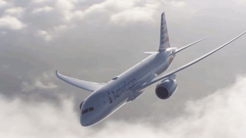 An American Airlines Plane Is Flying Through The Air GIF