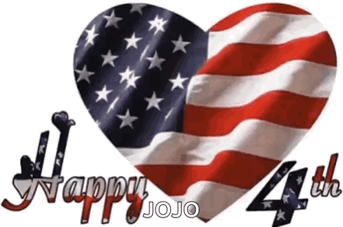 An American Flag In The Shape Of A Heart With The Words `` Happy 4Th '' Written On It . GIF