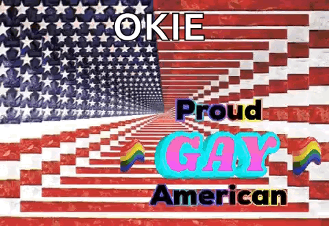 An American Flag With The Words `` Proud Gay American '' Written On It . GIF