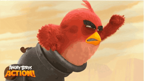 An Angry Birds Action Poster With A Red Bird In A Knight Costume GIF