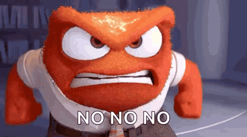 An Angry Cartoon Character From Inside Out Is Standing In A Room With His Fist In The Air . GIF