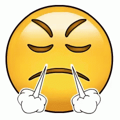 an angry smiley face with a pair of fingers sticking out of it 's mouth