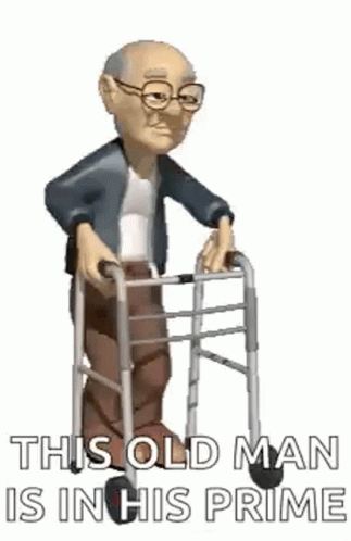 An Animated Cartoon Of An Old Man Using A Walker . GIF