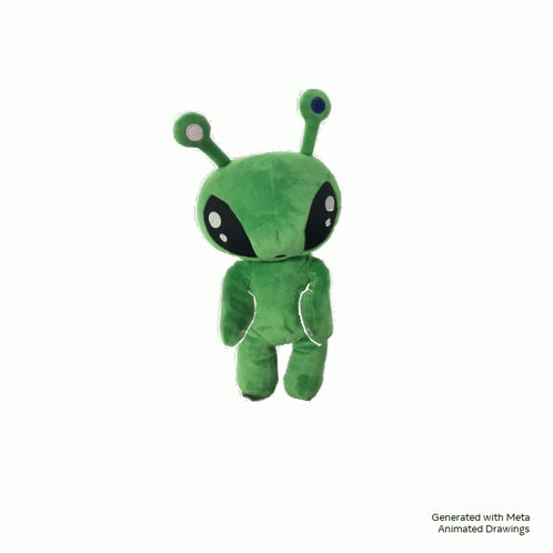 an animated drawing of a green alien with a white background