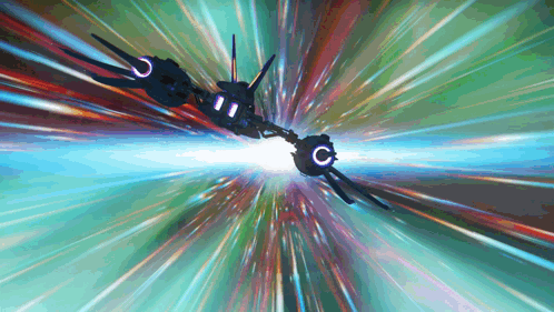 An Animated Image Of A Space Ship Flying Through A Wormhole GIF