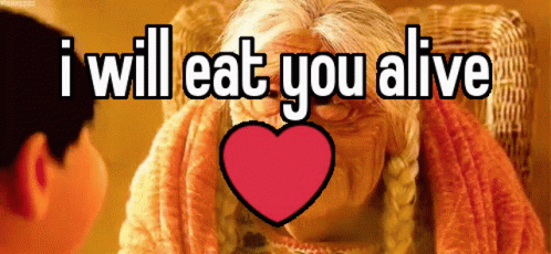 An Animated Image Of An Elderly Woman With The Words I Will Eat You Alive Above Her GIF
