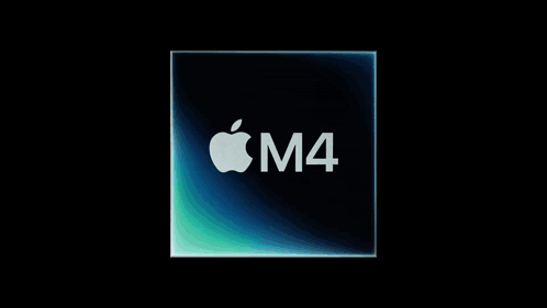 An Apple Logo On A Blue Background With The Letters M4 GIF