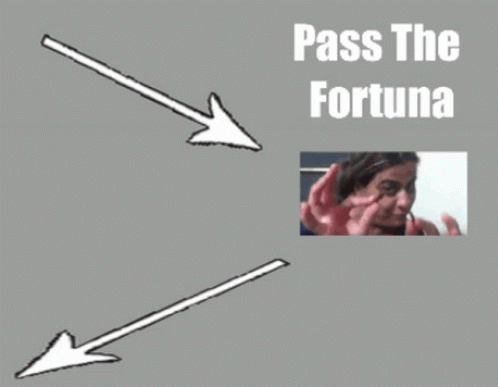 An Arrow Points To A Picture Of A Woman And The Words Pass The Fortuna Below It GIF