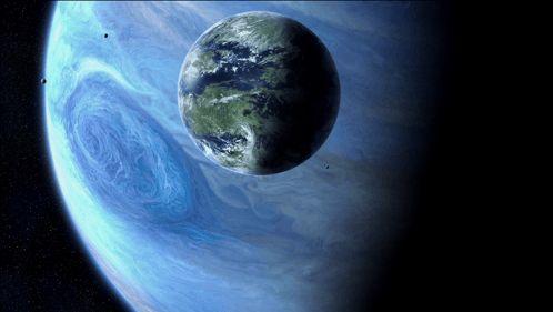 An Artist 'S Impression Of A Blue Planet With The Earth In The Background GIF