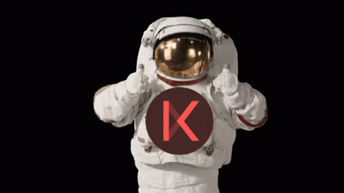 an astronaut giving a thumbs up with a circle with the letter k in it