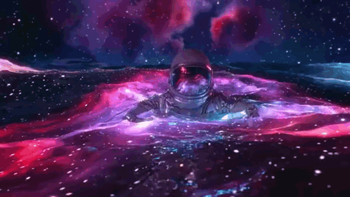 An Astronaut In A Space Suit Is Swimming Through A Galaxy In The Water . GIF
