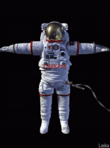 An Astronaut In A Space Suit With Turkey Written On It GIF