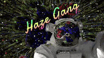 An Astronaut In Space With The Words Haze Gang Written On It GIF