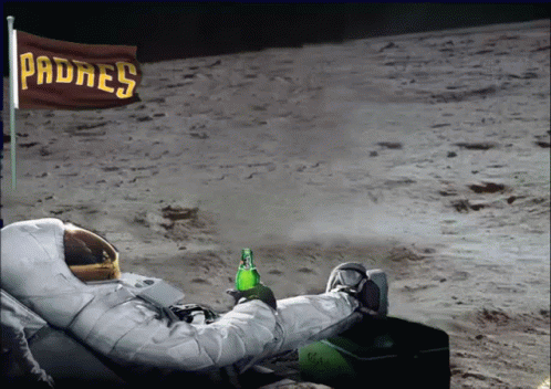 An Astronaut On The Moon With A Padres Flag Behind Him GIF