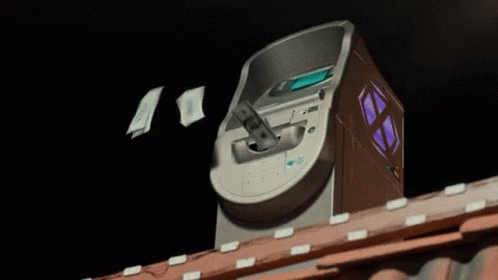 An Atm Machine With A Purple Light On The Side Of It GIF