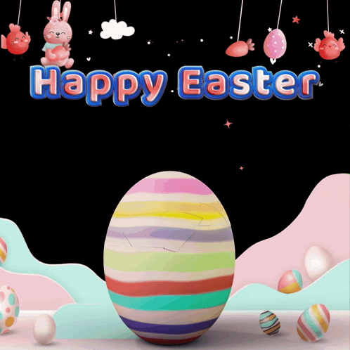 An Easter Greeting Card With A Colorful Striped Egg GIF