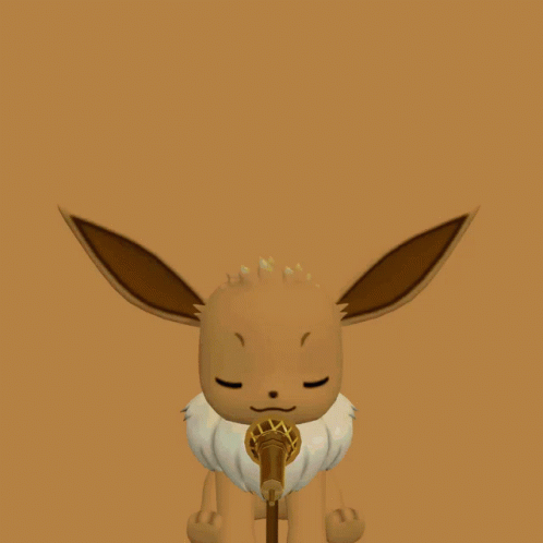 An Eevee With Its Eyes Closed Is Holding A Microphone GIF