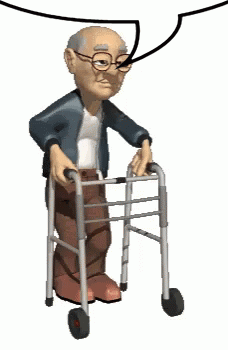 An Elderly Man Is Walking With A Walker And Talking . GIF