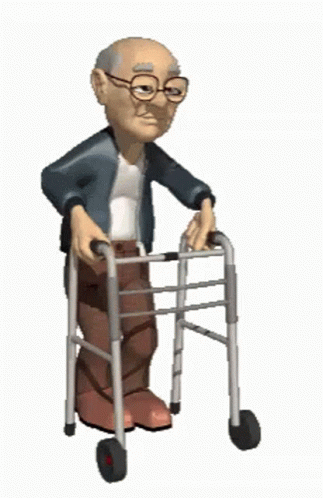 An Elderly Man Is Walking With A Walker . GIF