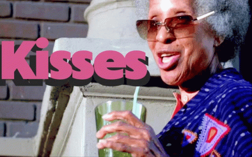 Elderly Woman Drinking Green Kisses Drink GIF