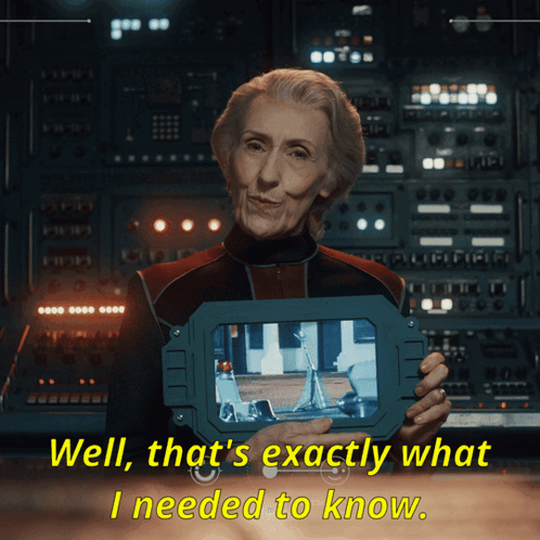 An Elderly Woman Holds A Tablet In Her Hands And Says " Well That 'S Exactly What I Needed To Know " GIF