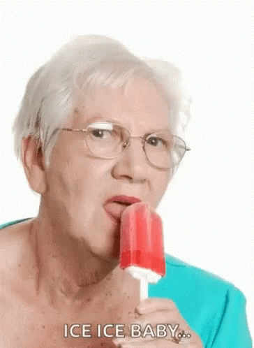 An Elderly Woman Is Licking An Ice Cream Popsicle And Says Ice Ice Baby .. GIF