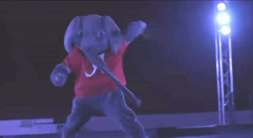 An Elephant Mascot Wearing A Red Shirt With A Letter A On It GIF