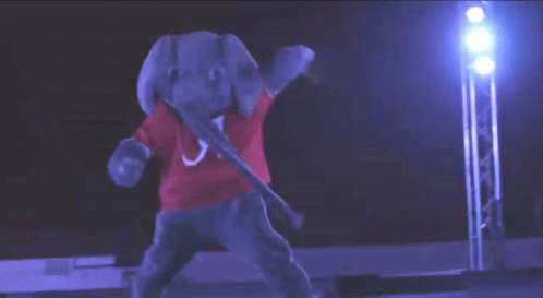 An Elephant Mascot Wearing A Red Shirt With A Letter A On It GIF