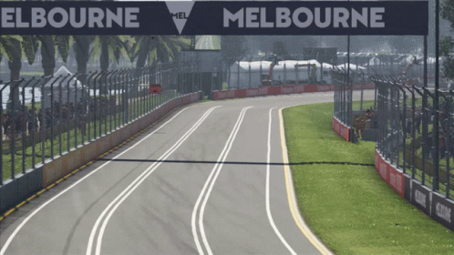 An Empty Race Track With A Sign That Says Melbourne On It GIF