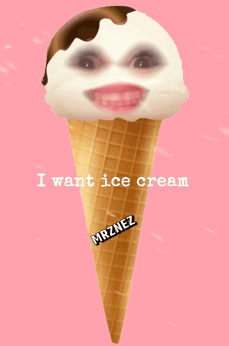 An Ice Cream Cone With A Face And The Words I Want Ice Cream GIF
