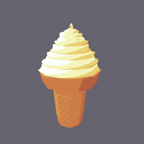 An Ice Cream Cone With Whipped Cream On Top On A Gray Background GIF