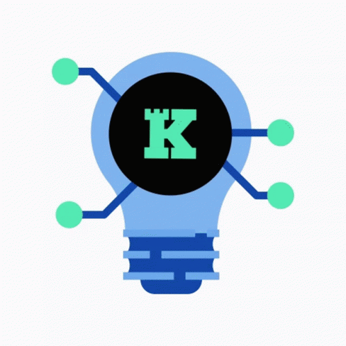 an icon of a light bulb with a letter k on it