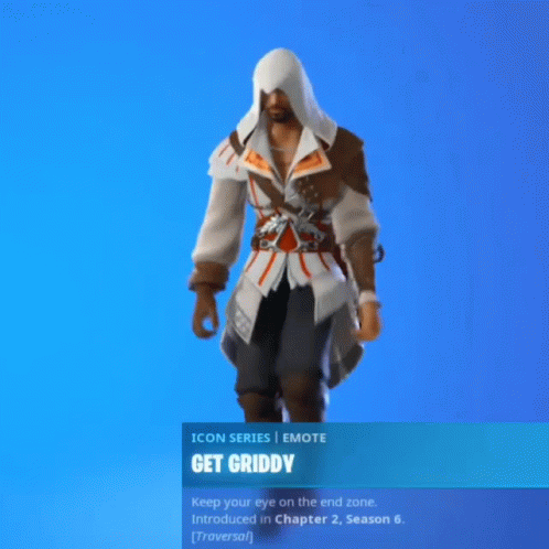an icon series emote called get griddy has a blue background