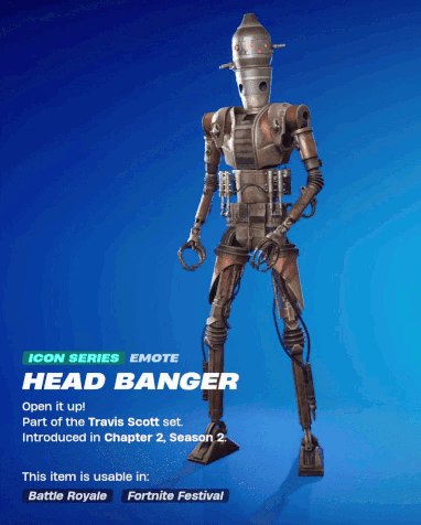 An Icon Series Emote Of A Robot Called Head Banger Is Available In Battle Royale And Fortnite Festival GIF