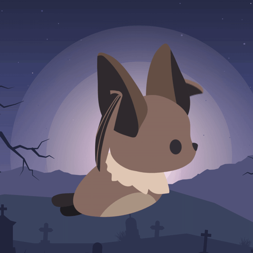 An Illustration Of A Bat In A Cemetery With A Full Moon Behind It GIF