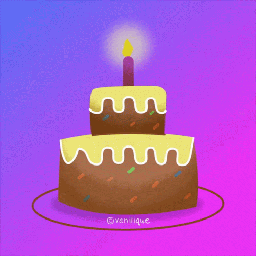 An Illustration Of A Birthday Cake With A Candle On It GIF